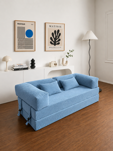 Modern Minimalist Blue Light <b>Sofa</b> Bed Smart Three Seat Upholstered Padded Arms Soft Loose Back Living Room <b>Bedroom</b> Hotel Villa - Product Image 5