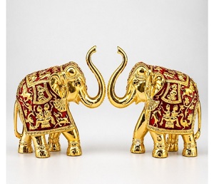 Premium Dual Elephant Figurine Pair 24K Gold Plated Luxury Table Decor Showpiece for Home Office Cabin <b>Study</b> <b>Desk</b> and Interior - Product Image 1