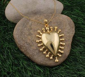 Pendentif Cœur Plaqué Platine en Argent Sterling 925 avec Sertissage Bezel, Bijoux Vintage, Vente en Gros, Prix Usine - Product Image 1