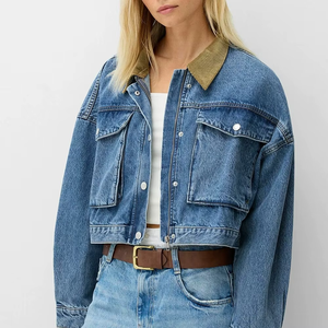 เสื้อแจ็คเก็ตยีนส์ครอปสำหรับผู้หญิง คุณภาพพรีเมียม ระบายอากาศได้ดี กันลม ดีไซน์เก๋ ล้างแบบพิเศษ - Product Image 4
