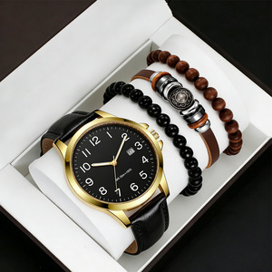 2026 New Factory Wholesale <b>Men</b> Watches Pointer Display Alloy <b>Beaded</b> <b>bracelet</b> quartz watch set gift box fashion quartz watch - Product Image 2