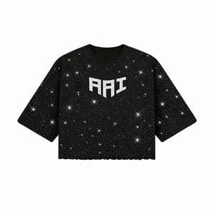 Low MOQ Crop <b>Top</b> <b>Rhinestones</b> Men's T-Shirts Custom Logo Crewneck Design Oversized 100% Cotton Summer USA Private Label OEM ODM - Product Image 1