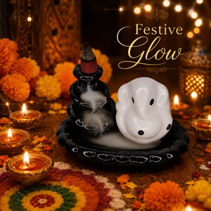 Lucky Ganesha Ceramic Backflow <b>Incense</b> Burner | Waterfall Aromatherapy <b>Cone</b> Holder Meditation Home Decor Gift Set Tabletop Decor - Product Image 2