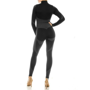 Women High Waisted Turtleneck Yoga Set Full Length <b>Leggings</b> <b>Seamless</b> Ribbed Spandex Polyester Activewear Fitness Workout Outfit - Product Image 1