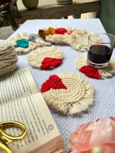 Handmade Dual Color Macrame <b>Coasters</b> Decorative Table Mats Perfect for Gifting Home Decor and Everyday Use <b>Heat</b> Mats - Product Image 5