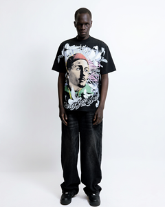 T-shirt noir 100 % coton pour homme, motif imprimé lettres, col rond, manches courtes, style streetwear, coupe ample, logo avant, 180g, anti-rétrécissement - Product Image 3