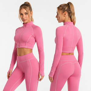 <b>Women</b> Cropped Yoga Jacket Fitness Wear Stand Collar Short Zipper Ladies Quick Dry Compression Jacket Crop Zipper Sport Track <b>Top</b> - Product Image 3