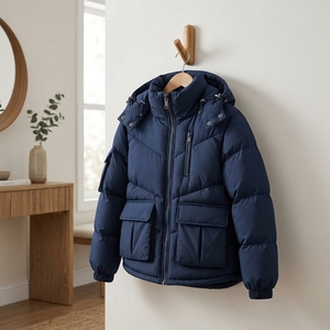 Chaqueta Acolchada Azul Marino con Capucha para Hombre, Chaqueta de Invierno Acolchada, Chaqueta de Trabajo con Aislamiento Térmico para Exteriores - Product Image 4