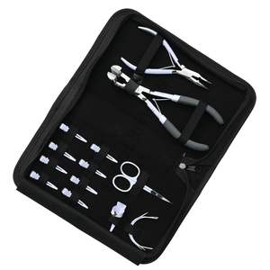 Kit completo de herramientas para extensiones de cabello blanco con aplicador de cinta adhesiva, alicates para microanillos, alicates de crimpado, agujas de coser curvas y tijeras. - Product Image 1