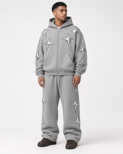 Ensemble de survêtement Mocha Script pour homme, sweat à capuche brodé avec motif sur le devant, coupe droite, molleton épais, tenue de sport décontractée - Product Image 5