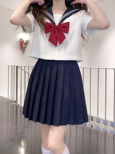 Japanese Style JK Suit Uniform Red Tie White 3 Books 20 Neck Basic Model Sailor Suit Unisex 100% Cotton Short Sleeve Set - Product Image 6