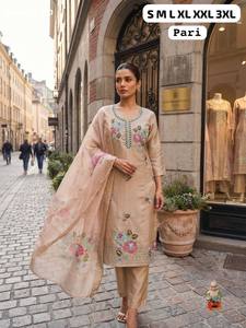 High Quality Simar Silk Blend with Intricate Khatli Hand work Straight-Fit Kurti-Pant-<b>Printed</b> Dupatta Supplier from Surat - Product Image 6