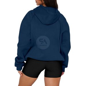 Sweat à capuche pour femme bleu marine, vêtement de sport, hiver, grande taille, molleton épais, manches longues, uni, 100% coton, capuche avant - Product Image 2