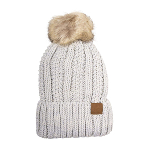 Gorro de punto unisex con pompón de piel, color gris claro, informal, para invierno, para uso en exteriores, talla para adultos 56-58 cm - Product Image 1