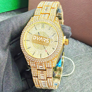 Montre à quartz pour homme de luxe, dorée, entièrement incrustée de diamants simulés, cadran hip-hop, montre-bracelet bling-bling - Product Image 4