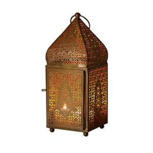 Tall rectangular lantern ornate geometric floral cutout panels <b>pointed</b> dome top rustic farmhouse indoor outdoor candle <b>lighting</b> - Product Image 1