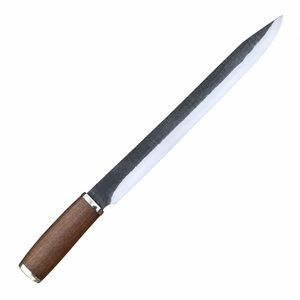 Couteau de boucher à lame longue, manche en bois brun, lame en acier noir et argenté, pointe affûtée pour la découpe de viande, la préparation culinaire - Product Image 1
