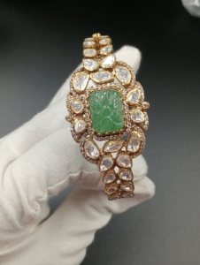 bracelet in green doublet stone and polki stone with gold layered in silver jewelry for bridal handmade bracelet for girl - Product Image 2