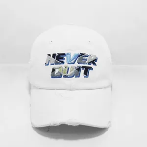 White Baseball Hat Distressed Curved Brim 100% Cotton Structured Form Plastic Strapback Multi Color Fashion Style Headwear