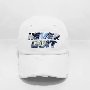 Witte Honkbalhoed Distressed Gebogen Rand 100% Katoen Gestructureerde Vorm Plastic Strapback Multi Color Mode Stijl Hoofddeksels