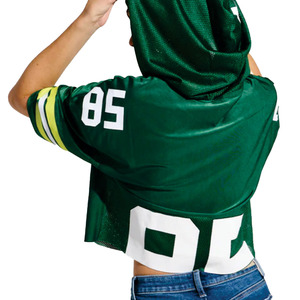 Camiseta de fútbol de malla con capucha corta verde para mujer, personalizada, a la moda, estilo urbano oversize, transpirable, moda deportiva, OEM ODM - Product Image 4
