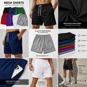 Shorts de sport respirants en mesh avec cordon de serrage, shorts d'entraînement athlétique, shorts décontractés pour hommes - Product Image 6