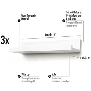 Set di 3 Mensole Galleggianti da Parete Bianche YJ da 14 Pollici in Materiale Rattan per Ufficio, Soggiorno, Camera da Letto, Mensole Decorative da Appendere - Product Image 6