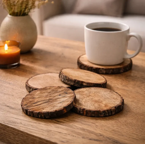 Posavasos de Madera para Cocina con Borde de Corteza, Piezas de Diseño, Posavasos de Madera Más Vendidos - Product Image 1