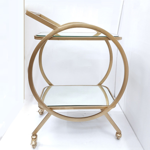 High Standard Quality Shining Polished Metallic Frame Transparent Glass Decorative Food <b>Serving</b> <b>Trolley</b> 2 Layers 4 Wheels - Product Image 1