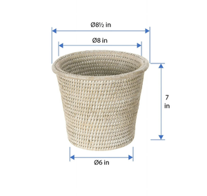 Cesta de mimbre natural tejida a mano, redonda, con borde enrollado, para plantas de interior y exterior, de Vietnam. - Product Image 4