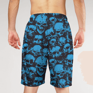 Shorts de Baño para Hombre con Estampado de Calavera, Azul y Negro, Secado Rápido, Cintura Elástica, Estilo Casual - Product Image 1