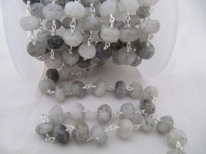 Black Rutilated Quartz Rondelle 6-8mm Briolette Faceted Beaded <b>Rosary</b> Chain Brass Charm for Jewelry Making Sold Per Foot - Product Image 2