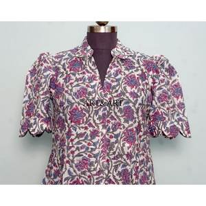 Vestidos Midi Casuales de Punto con Cuello en V, Diseño Indio Kangura, para Mujer, Ecológicos, Lavables, con Estampado Floral y Botones, Naturales - Product Image 2