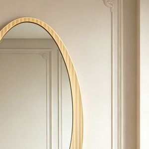 Daystar Trade Modern Irregular Gold Frame LED Backlit Wall-Mounted Bathroom <b>Vanity</b> <b>Mirror</b> Elegant Vertical Ribbed Bar Mitzvah - Product Image 2