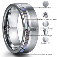 Bague en carbure de tungstène argenté brossé avec incrustation de nacre, alliance bicolore pour homme, bijoux inspirés de l'océan en gros