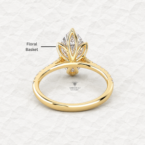 Anillo de compromiso de oro macizo de 14K/18K con diamante marquesa cultivado en laboratorio y engaste de cesta tipo tulipán, diamantes DEF VVS certificados - Product Image 4