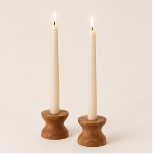 Handcrafted Natural Mango Wood Taper <b>Candle</b> Holder <b>Set</b> Modern Hourglass Design Candlestick Stand For Home Table Decor & Wedding - Product Image 1