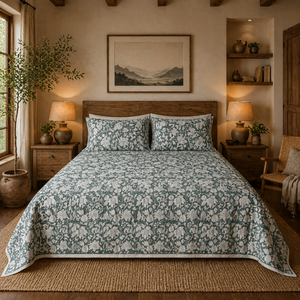 Premium Hand Block Printed Classic Pure Cotton 3-Piece <b>Bedding</b> <b>Set</b> King Size Soft Durable Machine Washable Eco Friendly - Product Image 5