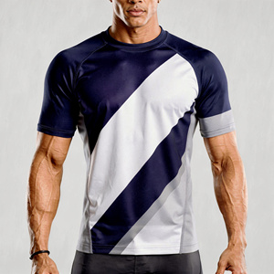 Men's Short Sleeve <b>Compression</b> <b>Shirt</b> Navy <b>White</b> Diagonal Color Block Quick Dry Athletic Top - Product Image 1