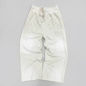 Nouveau pantalon de jogging élégant blanc en cristal, coupe décontractée, jambe large, ourlet brut, taille élastique, style décontracté urbain, OEM - Product Image 1