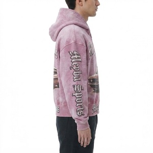 Vintage Car Graphic Digital Zip Hoodie <b>Jacket</b> <b>Gothic</b> Typography Washed Finish Rhinestone Hood Details Casual Urban Street 100% - Product Image 6