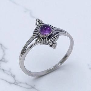 แหวนเงินแท้ 925 ประดับพลอยอเมทิสต์และมูนสโตน พร้อมพลอยหลากสี งานแฮนด์เมด ขายส่ง แหวนสำหรับผู้หญิงใส่ไปงานปาร์ตี้ - Product Image 2