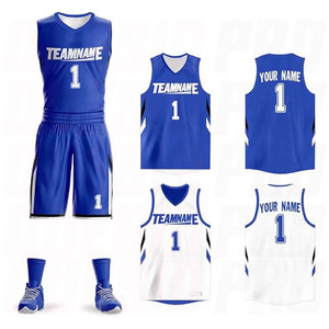 Maillot de basket-ball réversible bleu et blanc pour jeunes, design sublimé et brodé - Product Image 1