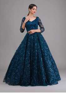 Elegante Traje Anarkali Bordado para Mujer, Largo hasta el Suelo, Azul Oscuro, Poliéster, Ropa de Boda India y Pakistaní, Corte Holgado, para Todas las Temporadas - Product Image 6