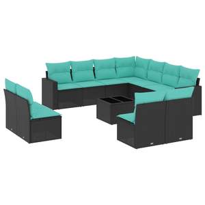 Juego de Sofás de Patio de 12 Piezas en Poliratán Negro con Cojines, Elegante Colección de Muebles para Exteriores - Product Image 2