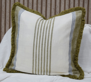 Classic Stripe 100% Pure Linen <b>Cushion</b> <b>Cover</b> with Fringe Edge Throw Pillow Case OEM ODM Supplier Manufacturer Custom Made - Product Image 5