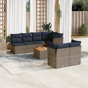 Set di divani da giardino in polyrattan grigio da 8 pezzi con cuscini, mobili da esterno resistenti - Product Image 1