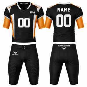 Ensemble de maillots de football américain Furat Leathers, noir, orange, blanc, col en V, manches courtes, imprimé numérique, évacuation de l'humidité, unisexe - Product Image 1