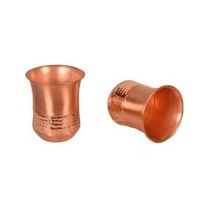 Petit gobelet en cuivre avec bande centrale martelée, corps arrondi, base étroite, bordure perlée décorative, tasse à boire traditionnelle - Product Image 3
