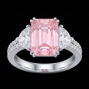 Anillo de compromiso y anillo llamativo para mujer con esmeralda rosa de corte elegante y diamante cultivado en laboratorio con engaste de garra - Product Image 6